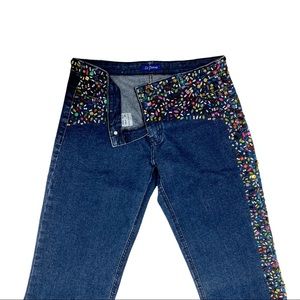 Le Ponne Hand Beaded Wide Leg Dark Wash Flare Denim Jeans